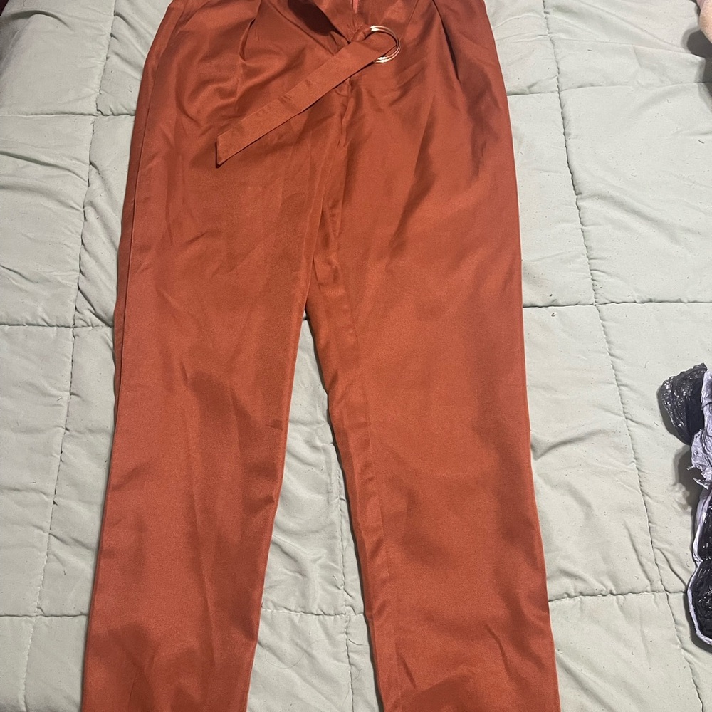 Red Casual High Waist Pants